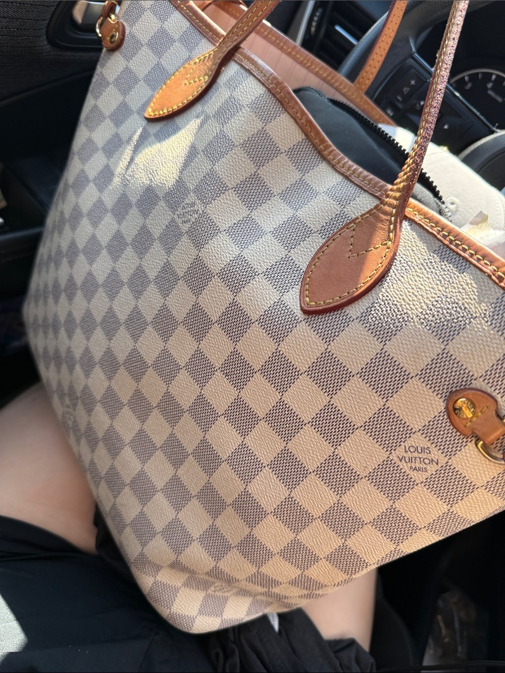 Louis Vuitton Damier Azur Canvas Tote with Brown Leather Trim